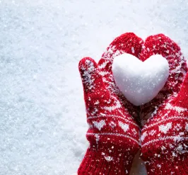 mittens with snow heart