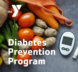 Text Diabetes Prevention Program on image of vegetables and glucose reader